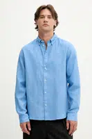 Lněná košile Les Deux Konrad pánská, fialová barva, regular, s límečkem button-down, 1000001