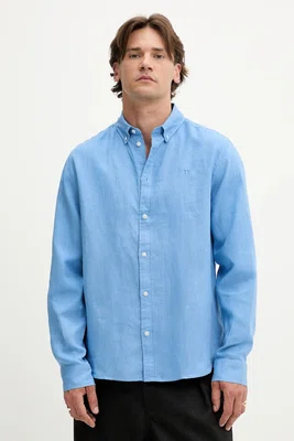 Lněná košile Les Deux Konrad pánská, fialová barva, regular, s límečkem button-down, 1000001