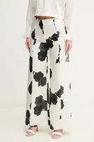 Lněné kalhoty Liviana Conti bílá barva, široké, high waist, L5SL60