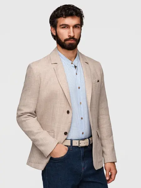 Ombre Men's REGULAR cut jacket with linen - light beige