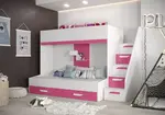 Dětský pokoj Party 16a s volbou barvy dvířek, 2 postele, pozvolné schody Barva korpusu: Bílá, Dveře: Růžová