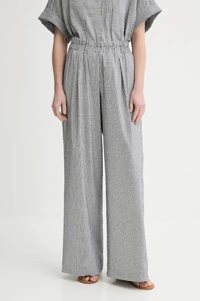 Kalhoty Sessun dámské, tmavomodrá barva, široké, high waist, 25207004