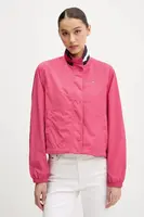 Bunda Tommy Jeans růžová barva, přechodná, oversize, DW0DW20439