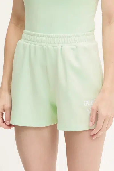 Kraťasy Guess ROBERTA dámské, zelená barva, s aplikací, high waist, V5GD19 KC3D2