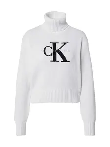 Calvin Klein Jeans Sveter 'Chenille'  čierna / biela