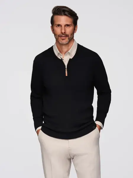 Ombre Men's sweater with viscose and spread neckline - black