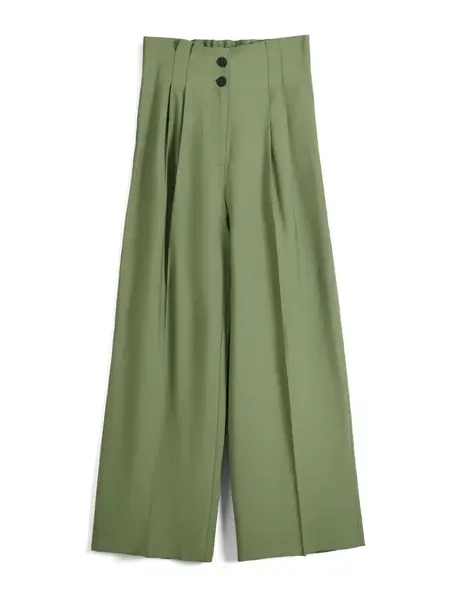 Bershka Plisované nohavice  zelená