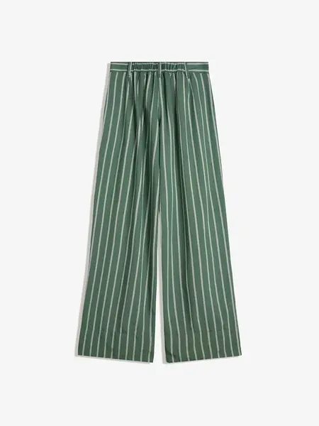Bershka Plisované nohavice  tmavozelená / biela