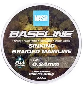 Nash splétaná šňůra baseline sinking braid camo 600 m - 0,24 mm 11,33 kg