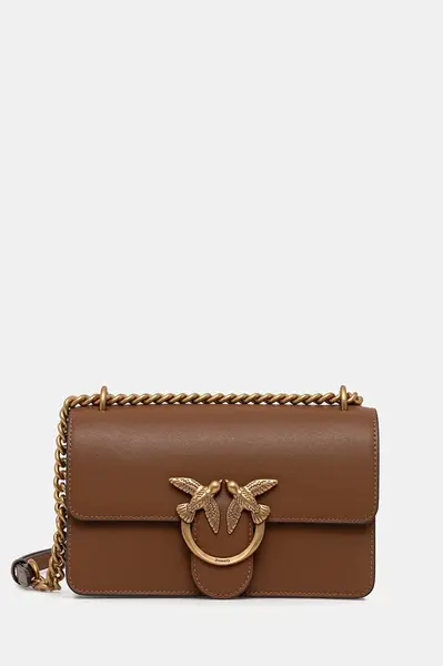 Kožená kabelka Pinko hnědá barva, 100074 A0F1