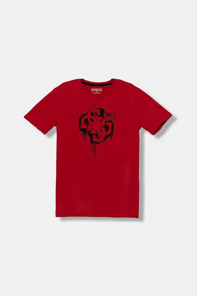 Dětské bavlněné tričko Guess červená barva, s potiskem, L5BI00 I3Z14