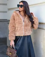 Resti Double-sided women's jacket with fur in light brown