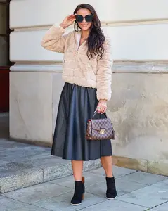 Resti Double-sided women's jacket with fur in beige