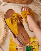 Resti Royalfashion Mustard women's eco-suede flip-flops with bow Maqelia