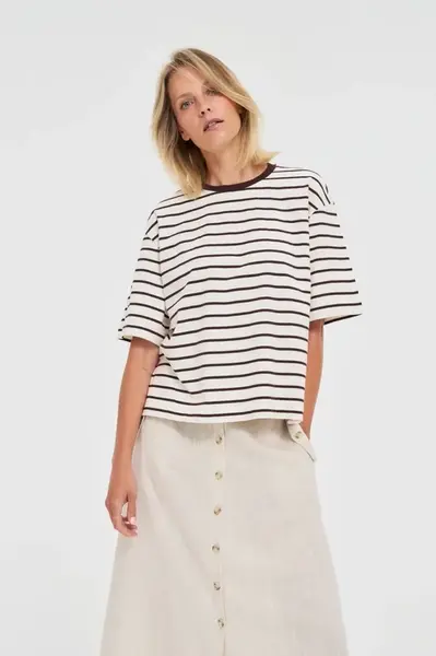 Marisse Brown Striped Oversize T-Shirt