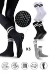 01575 Dewberry 3-Pack Silicone Grip Non-Slip Sports Socks-WHITE-BLACK-GREY