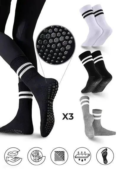 01575 Dewberry 3-Pack Silicone Grip Non-Slip Sports Socks-WHITE-BLACK-GREY