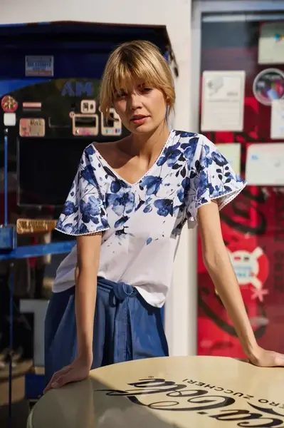 Marisse White Cotton Floral Blouse