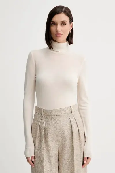 Vlněný svetr Simona Corsellini dámský, béžová barva, s golfem, A25CPMGE0201