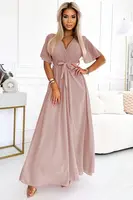 Dlouhé šaty s řaseným výstřihem a zavazováním Numoco