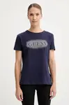 Bavlněné tričko Guess INGRID dámské, tmavomodrá barva, V5YI08 J1314