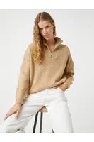 Koton Oversize pletený svetr s vysokým výstřihem a polovičním zipem