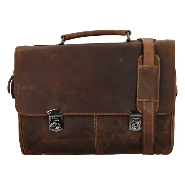 Prostorná pánská kožená pracovní taška Bérenger Green Wood hnědá