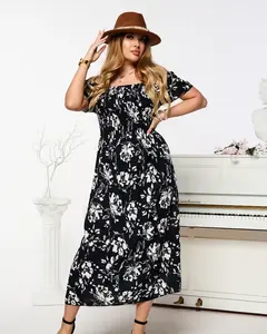 Resti Black women's midi dress with floral pattern - Clothing