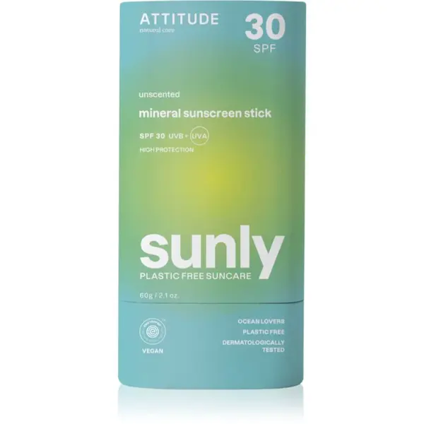 Attitude Sunly Unscented minerálny krém na opaľovanie v tyčinke SPF 30 60 g