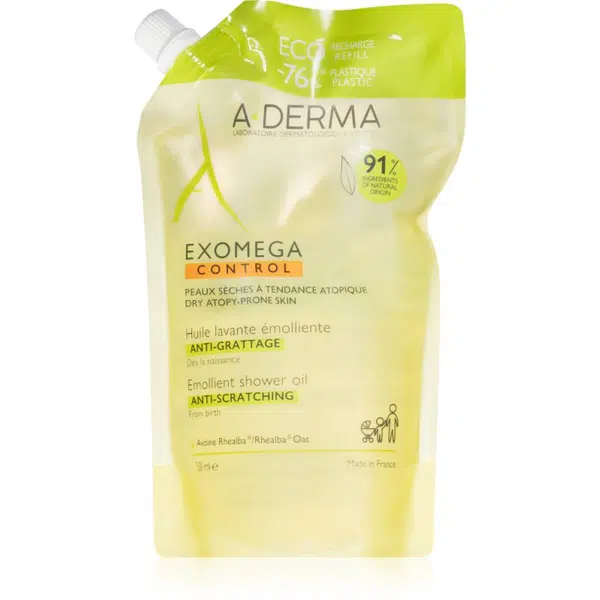 A-Derma Exomega Control Emollient Shower Oil zvláčňujúci sprchový plej náhradná náplň 500 ml