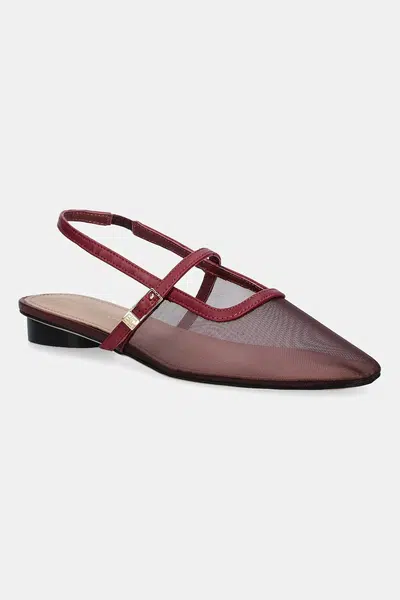Baleríny Tommy Hilfiger MESH ROUND HEEL BALLERINA vínová barva, s odkrytou patou, FW0FW08962