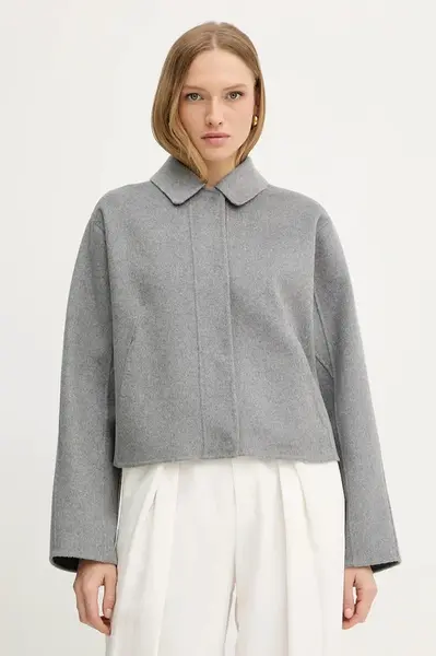 Vlněný kabát BOSS Cafeta_DF dámský, šedá barva, 50543170