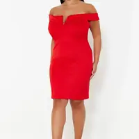 Trendyol Curve Red Diving/Scuba Knitted Plus Size Dress
