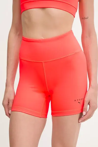 Tréninkové šortky Puma PUMA x HYROX dámské, oranžová barva, high waist, 527636