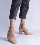 Gemre Beige block heel pumps with buckles Eridana