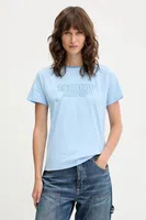 Bavlněné tričko Tommy Jeans dámské, modrá barva, DW0DW21388