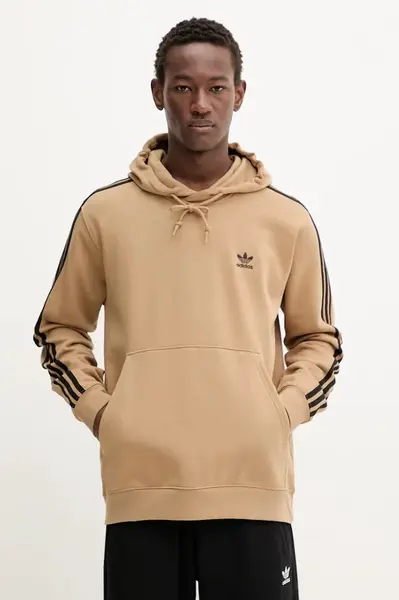 Mikina adidas Originals 3-Stripes pánská, zelená barva, s kapucí, s aplikací, JY1377