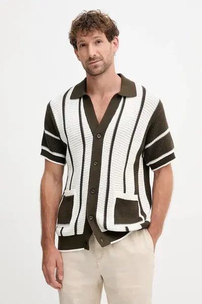 Bavlněný kardigan Frescobol Carioca pánský, zelená barva, 2599.840