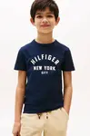 Dětské bavlněné tričko Tommy Hilfiger tmavomodrá barva, s potiskem, KB0KB09800