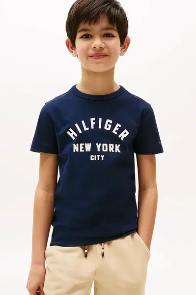 Dětské bavlněné tričko Tommy Hilfiger tmavomodrá barva, s potiskem, KB0KB09800