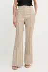 Vlněné kalhoty BOSS béžová barva, high waist, 50543311
