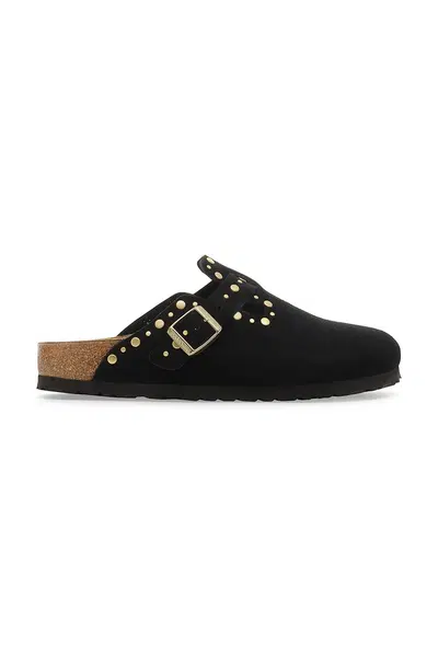 Semišové pantofle Birkenstock Boston Rivet dámské, černá barva, 1030491
