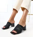 Gemre Black heeled sandals with woven straps Gamboa