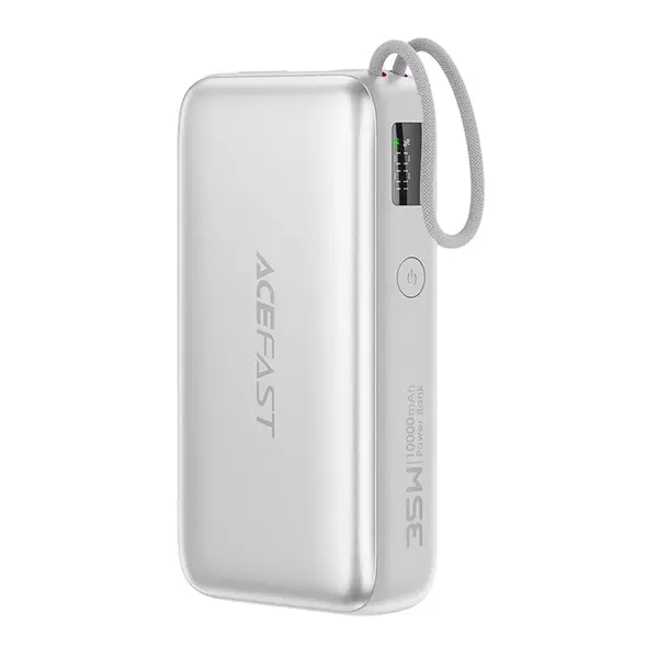 Acefast Powerbanka (M32) 10 000 mAh, USB-C + USB-C kabel, PD35W, stříbrná
