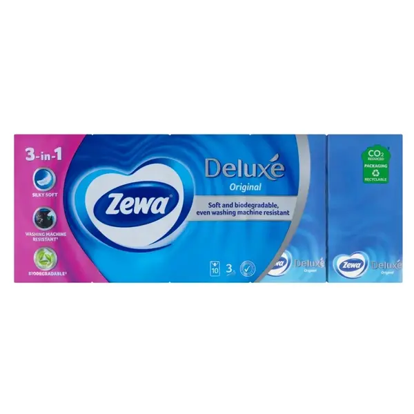 ZEWA Deluxe Papírové kapesníky 3- vrstvé 10 x 10 kusů