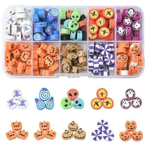 198Pcs 9 Styles Halloween Theme Handmade Polymer Clay Beads