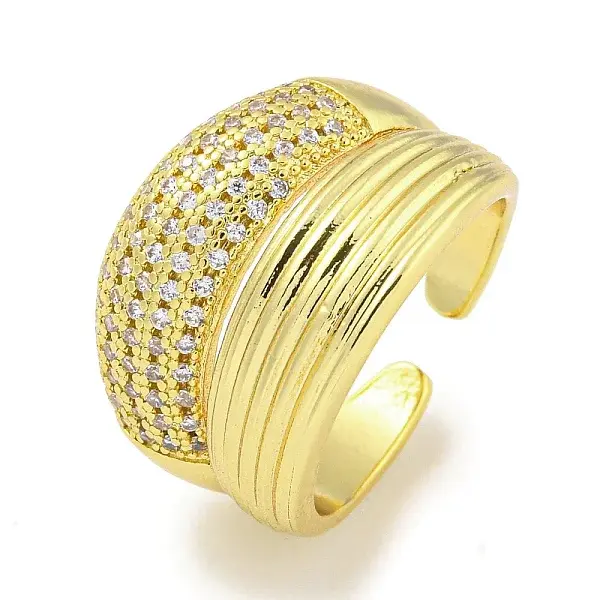 Rack Plating Brass Micro Pave Cubic Zirconia Open Cuff Rings for Women