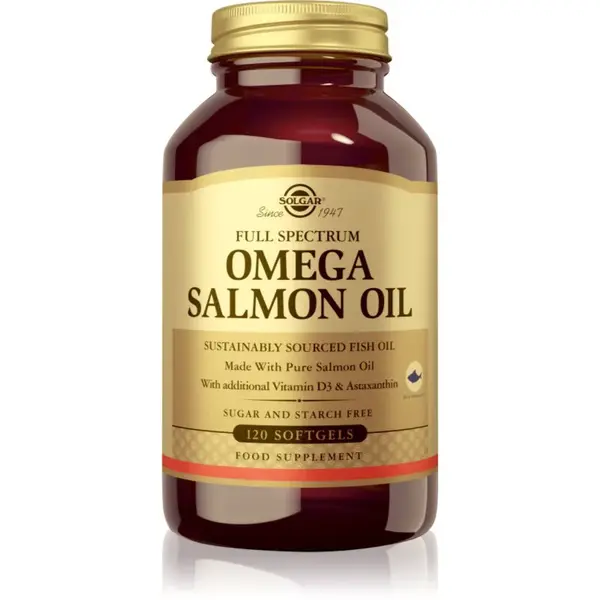 Solgar Full Spectrum Omega Salmon Oil kapsle pro správné fungování organismu a normální stav zubů 120 cps