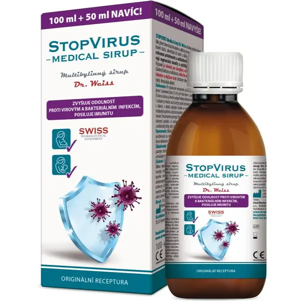 Dr.Weiss STOPVIRUS Medical sirup zdravotnický prostředek pro ochranu před viry a bakteriemi a pro posílení imunity 150 ml