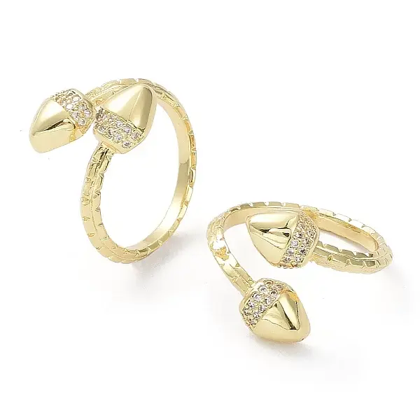 Clear Cubic Zirconia Double Acorn Open Cuff Rings